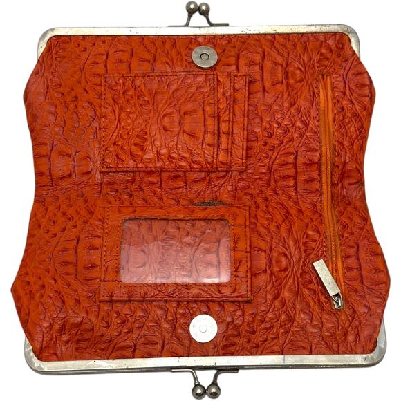 Vintage Kiss Lock Clutch Wallet Faux Leather Crock Embossed Orange - Picture 5 of 8